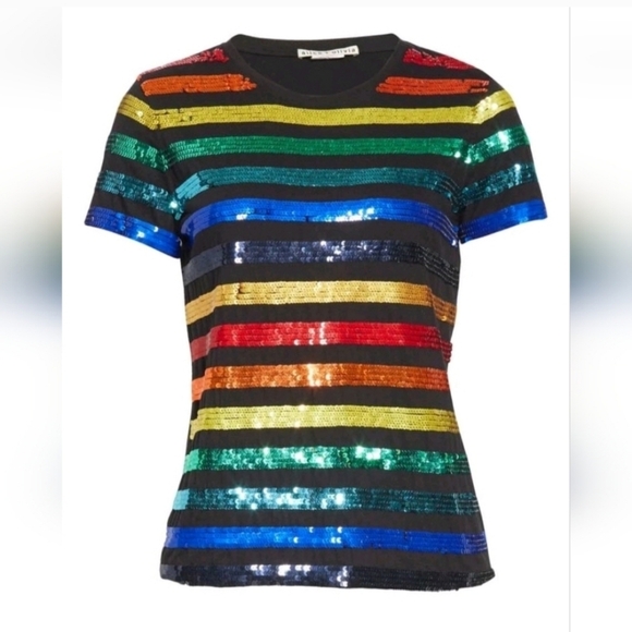 Alice + Olivia Tops - Alice + Olivia Rylyn Sequin Rainbow Stripe Tee  size XS